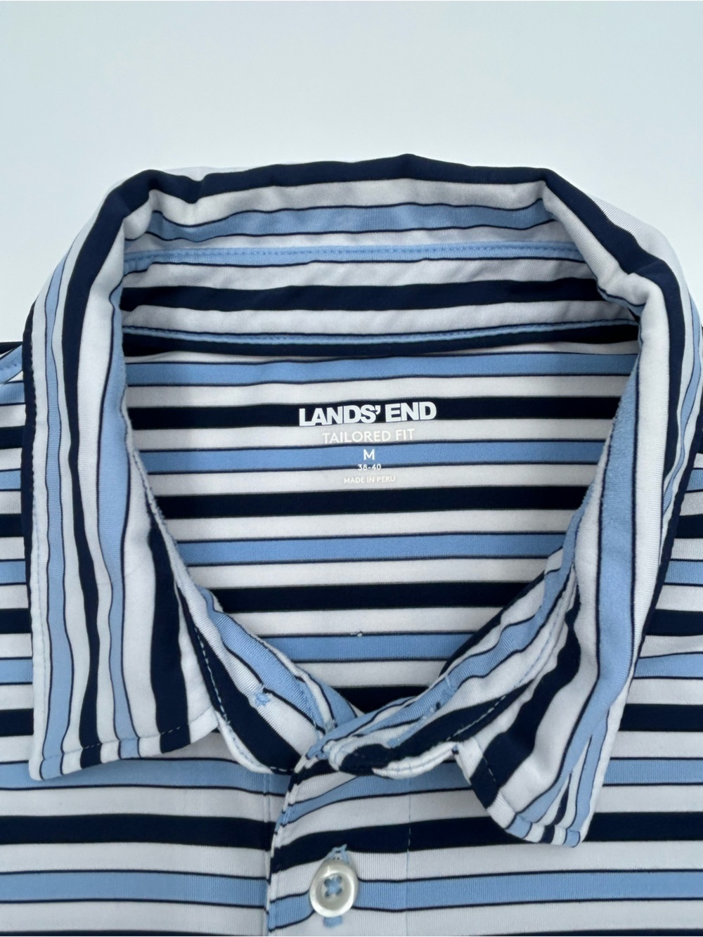 Lands' End Men’s Striped Polo in Navy, Light Blue & White M - Picture 3 of 9